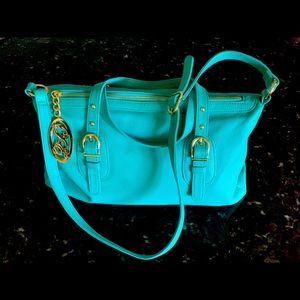 Gorgeous, turquoise pebbled leather Onna Ehrlich purse, EUC, like new!!